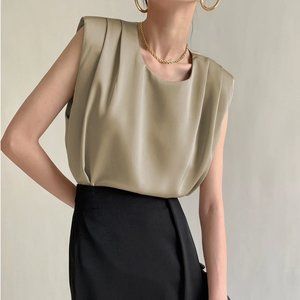 NWT Commense Leisure Satin Blouse Khaki M